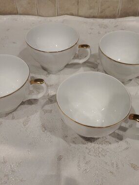 L@@K Elegant REGENCY (7347) Tea Cups White with Gold Trim ~ Set of 4